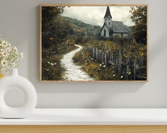 Stone Church Path Painting – Moody Countryside Landscape (Printable Download)