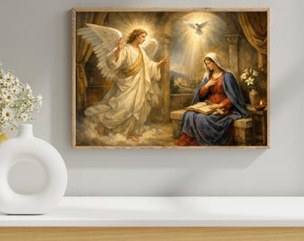 Vintage Annunciation Print - Angel Gabriel and Mary Wall Art - Biblical Scene Decor - Digital Download