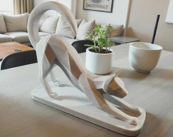 Modern Stretching Cat Sculpture: Geometric 3D Printed PLA Home Decor