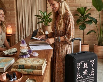 Peace Love Design Luggage Cover Black| Travel Peaceful Message, Adjustable Size