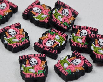 Double Side Halloween Skeleton Silicone Focal Beads,Let Me Read In Peace Bead 53108