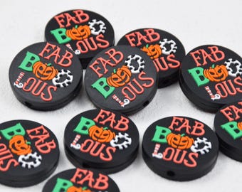 Double Side Halloween Fab Boo Lous Pumpkin Silicone Focal Beads,Beadable Pen 53116
