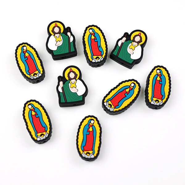 Jesus Virgin Mary Silicone Beads,Loose Pen Beads,Focal Beads Charm,DIY Jewelry Accessories,Keychain Keyring Bracelet Necklace Lanyard Making