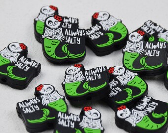 Double Side Halloween Skull Skeleton Mermaid Always Salty Silicone Focal Beads,Beadable Pen 53114