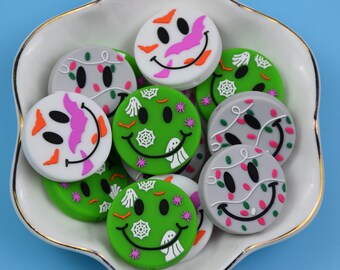 Double Side Halloween Smilce Face Ghost Bat Silicone Focal Beads,Beadable Pen 51734