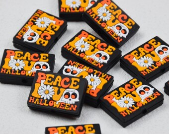 Double Side Halloween Skeleton Peace Love Silicone Focal Beads,Beadable Pen 53113