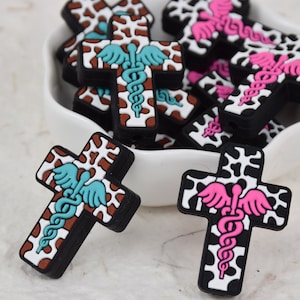 Nurse Cross Silicone Beads,Loose Pen Beads,Gifts Focal Bead Charm,DIY Jewelry Accessories,Keychain Keyring Bracelet Necklace Lanyard Making