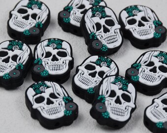 Double Side Halloween Skull Skeleton Silicone Focal Beads,Beadable Pen 53102