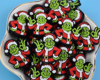 Dubbelzijdige kerstgroene siliconen brandpuntkralen, kralenpen 51751