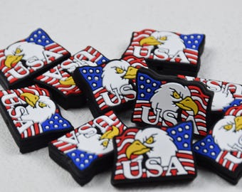 Double Side USA Bald Eagle Patriotic Flag Silicone Focal Beads,Loose Beadable Pen 50733