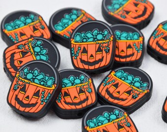 Double Side Halloween Pumpkin Bucket Turquoise Silicone Focal Beads,Beadable Pen 53112