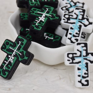 Jesus Cross Silicone Beads,Loose Pen Beads,Gifts Focal Bead Charm,DIY Jewelry Accessories,Keychain Keyring Bracelet Necklace Lanyard Making
