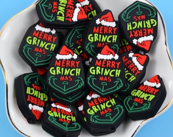Double Side Christmas Green Guy Silicone Focal Beads,Beadable Pen 50665