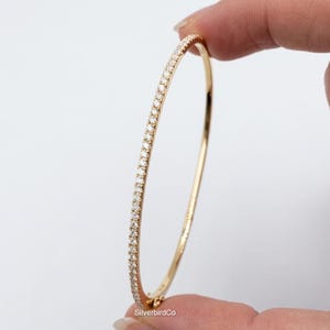 925 Sterling Silver Bangle, Moissanite Diamond Bangle, Round Cut Stacking Bracelet, Dainty Diamond Bangle Bracelet Gift For Women