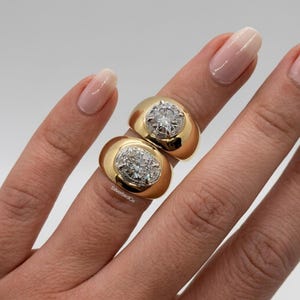 Anillo solitario de cúpula pesada, moissanita redonda y ovalada de 2 ct, anillo de cóctel de plata, anillo de diamantes llamativo, anillo con banda de oro burbuja, regalo para él