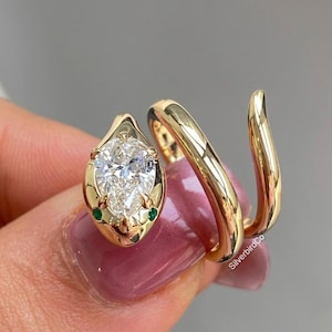 Anello a serpente con moissanite taglio a pera da 1,50 CT e diamanti, anello a spirale da donna, anello di fidanzamento con incastonatura a castone, anello da donna in argento 925, gioielli a tema animale