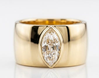 One-Of-A-Kind This Bold Ring Has 1 CT Marquise Cut Simulated Diamond Bezel Set IN A Chunky Cigar Band For A Modern Feel, Looking Gorgeous