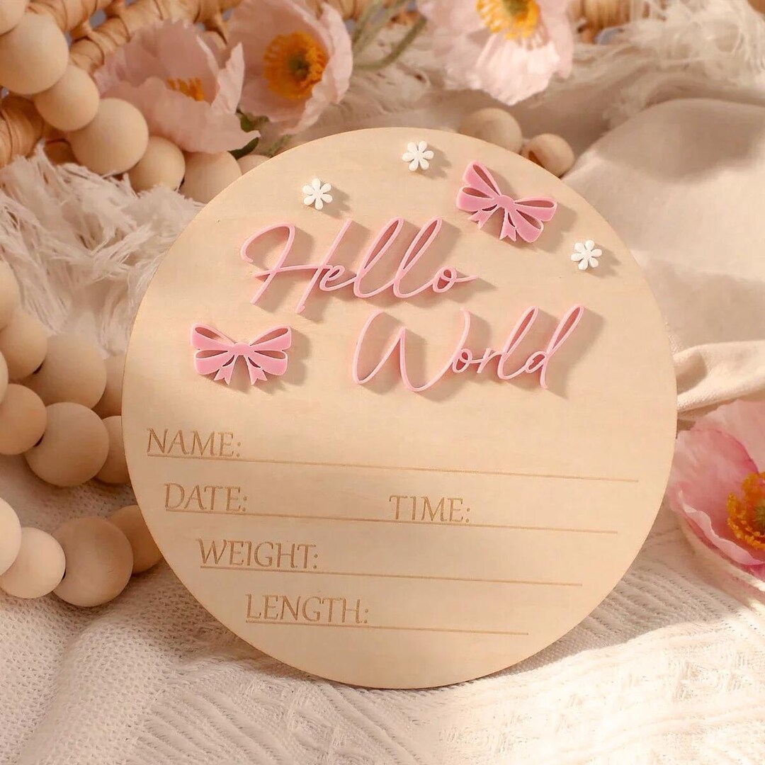 Personalized Baby Birth Announcement Sign, Hello World Wooden Plaque ...