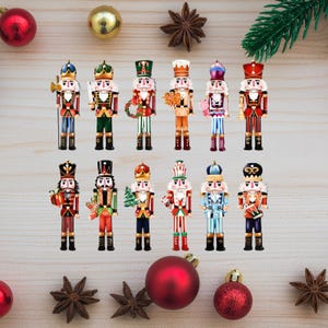 Juego de 12 adornos Cascanueces 2D, decoraciones navideñas de madera ligeras para el árbol, figuras colgantes clásicas de soldados Cascanueces de 11 cm.