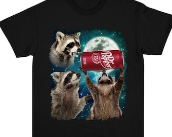Three Raccoons Dr Pepper Vintage Graphic T-shirt, Funny Meme Dank Raccoons Shirt, Gifts For Men Women, Unisex Tee, Top Streetwear Cotton