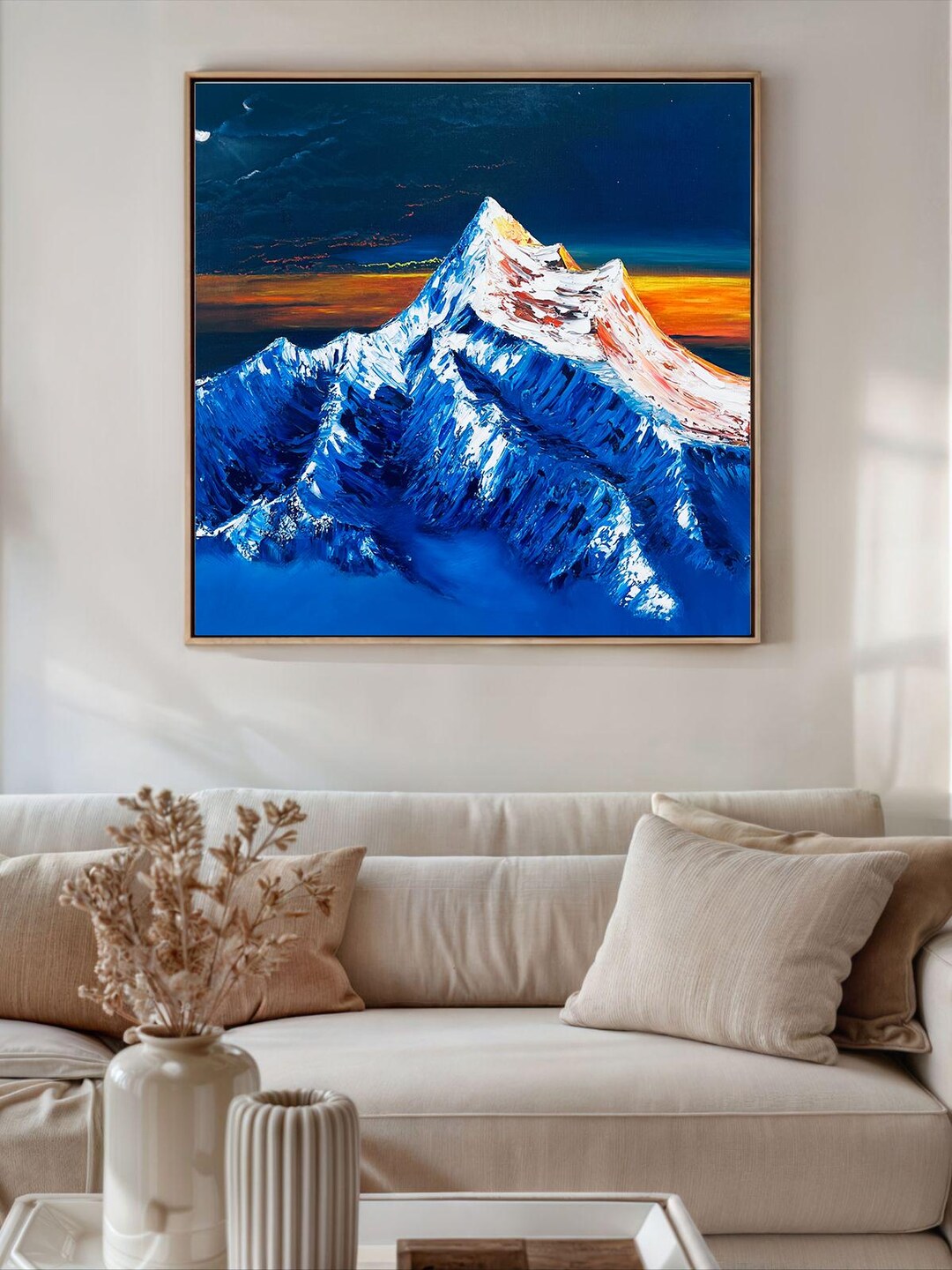 Original Oil Painting on Canvas Sunset Landscape Handmade Textured Wall ...