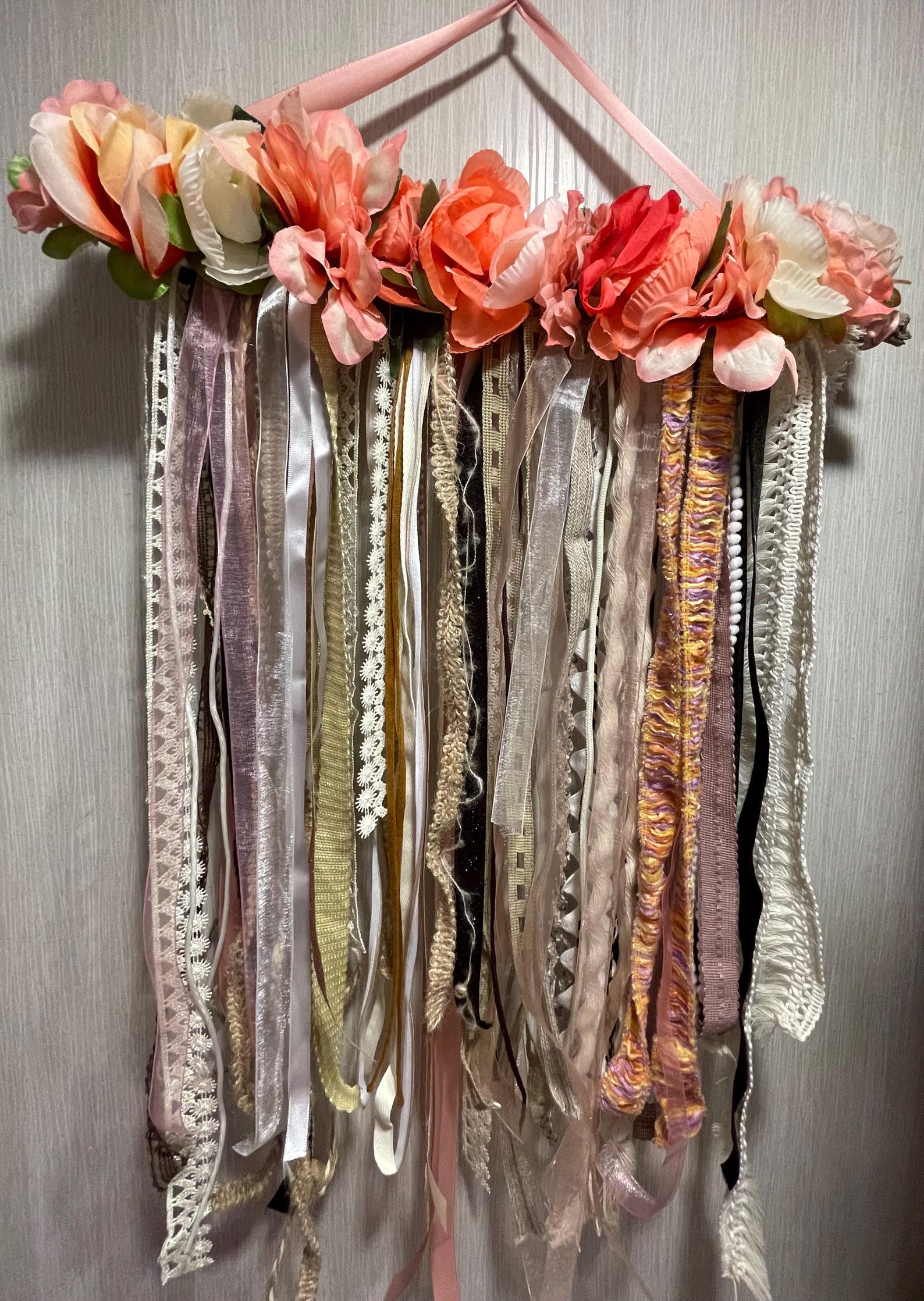Handcrafted Floral/ribbon Wall Hanging - Etsy
