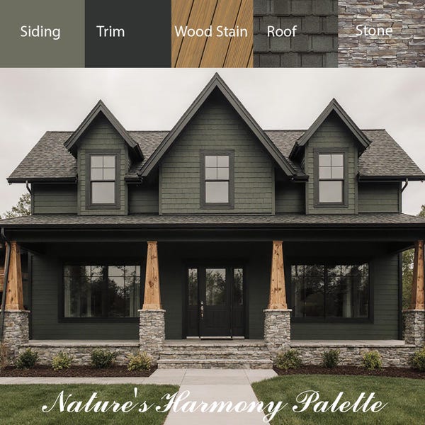 Green Exterior House Color Palette: Modern Cozy Craftsman (Benjamin Moore)