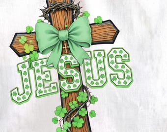 Jesus PNG, Christian Cross Shirt Design with Coquette Bow , St Patrick’s Day Faith Graphic, Religious Sublimation PNG, Digital Download