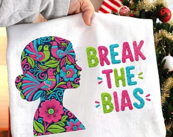 Break The Bias PNG, Faux Embroidery Woman Silhouette , Feminist Empowerment Shirt Design, International Women’s Day, Digital Download
