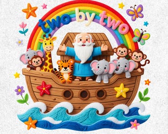 Two By Two Noah's Ark Faux Yarn PNG, God’s Promises Christian Jesus, Kids Shirt Design, Religious Png, set of 4 clipart digital download