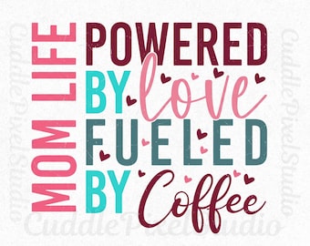 Mom Life Powered By Love Fueled by Coffee, Funny Graphic Crewneck for Stylish Moms, Coffee Mom, Cute Mama Life Shirt , Digital Download