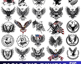 Bald Eagle SVG Bundle, Patriotic Eagle Svg  Png, American Eagle Clipart, USA Flag Eagle , 4th of July SVG, Cricut Silhouette Cutting Files
