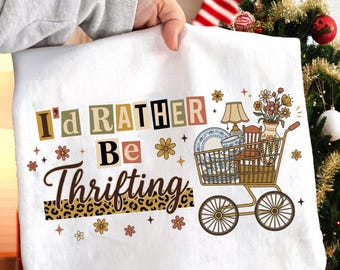 I’d Rather Be Thrifting PNG, Retro Boho Thrift aesthetic  Design, Leopard Print Thrifter Shirt, Vintage Junkin’ Sublimation Digital Download