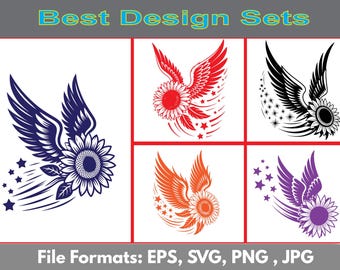 Sunflower Wing SVG, Floral Wings Design, Boho Sunflower Clipart, Flying Flower SVG, Cricut Cut File, Silhouette, Digital Download