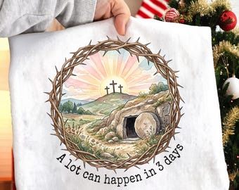 A Lot Can Happen in 3 Days PNG, Empty Tomb Easter Clipart Set (4 Clipart), Resurrection Sunday Cross Crown, Christian Religious PNG