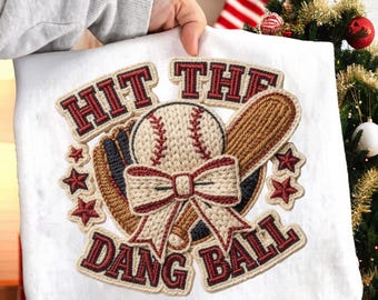 Hit The Dang Ball PNG, Faux Yarn Knitted Baseball Mama Softball Game Day Shirt Design, softball mom png, gift for her Digital Download
