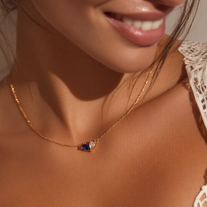 Personalized Birthstone Heart Necklace, Gold Plated, Matching Jewelry Stackable Layering