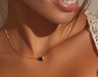 Personalized Birthstone Heart Necklace, Gold Plated, Matching Jewelry Stackable Layering