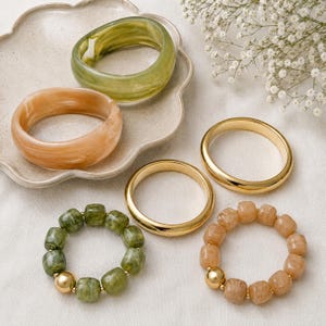Armband i akryl, set med 3, grova stapelarmband i harts, stretcharmband med pärlor, sommarsmycken, present till henne