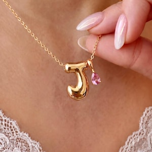 Dainty 3D Bubble Necklace | Stackable for Layering | Personalized Birthstone & Letter