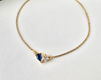 Custom Double Birthstone Heart Bracelet • Personalized 2-Stone Jewelry Dainty Gift for Her