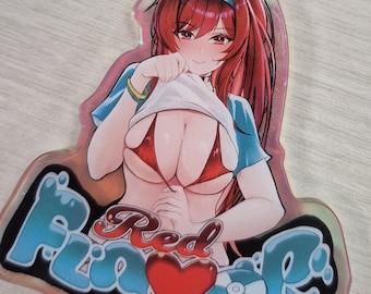 Nikke Rapi Redhood Swimsuit Keychain Holographic Rainbow Acrylic Charm Heart Clasp