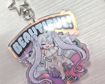 Nikke Cinderella Keychain: Holographic Acrylic Charm with Star Clasp