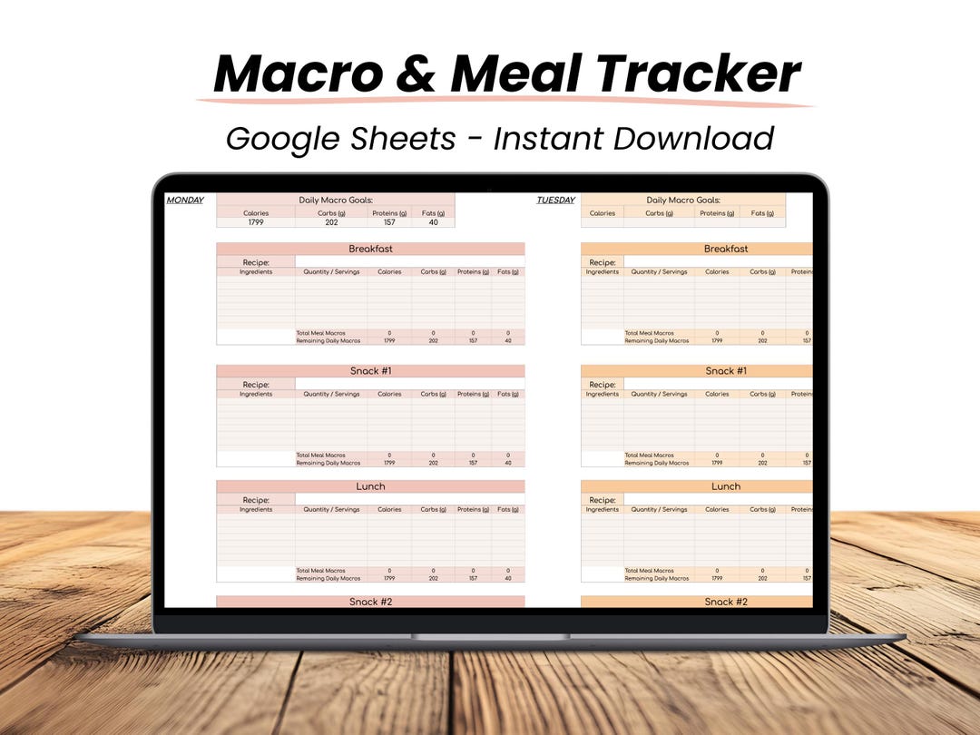 Macro Meal Planner Spreadsheet: Calorie & Macro Tracker (google Sheets ...