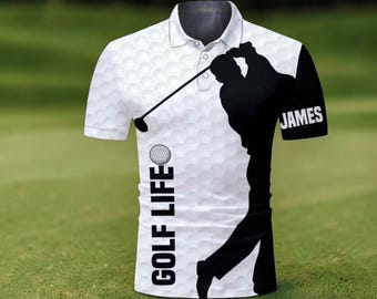 Personalized Golf Polo Shirt, Golf Gift for Dad Husband, Custom Name Golf Shirt Men Outfit