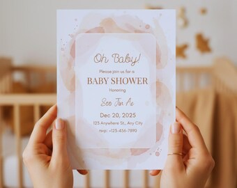 Invitación para baby shower con temática bohemia neutra / Plantilla editable / Tarjeta imprimible / Descarga instantánea