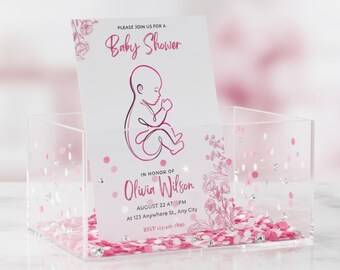 Invitación minimalista para baby shower, diseño de bebé con arte lineal, plantilla editable de Canva, descarga digital