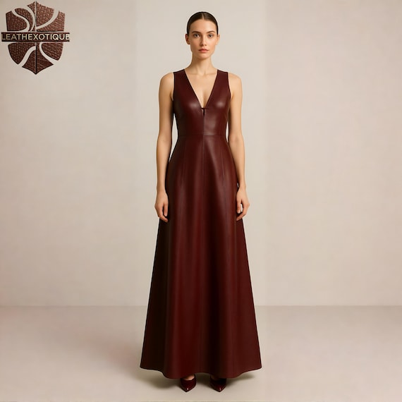 burgundy leather maxi dress Alba Maxi Dress