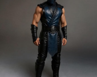 Disfraz de Sub-Zero de Mortal Kombat de cuero hecho a mano