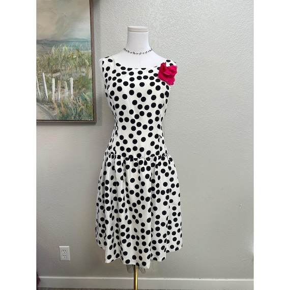 Robbie Bee 100% Silk Polka Dot Dress Sleeveless Rockabilly Retro Size 14